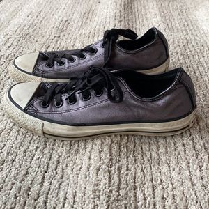 Converse Metallic Grey Leather Low Top Sneakers | Size 6.5 y2k